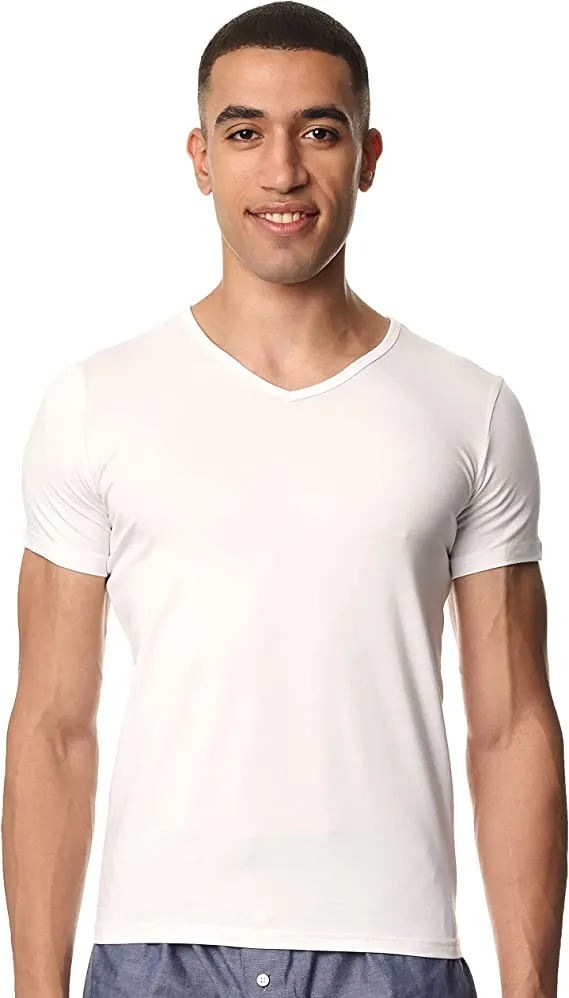 Short Sleeve Undershirt For Men V Neck - White