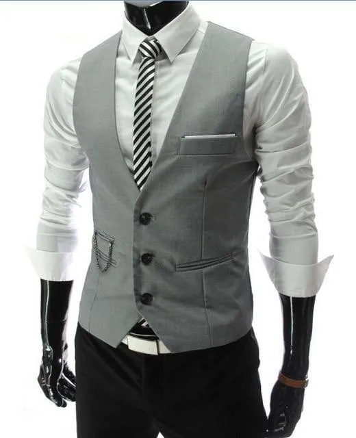 Slim Fit Men's Suit Vest Male Waistcoat Casual Sleeveless Formal Business Jacket