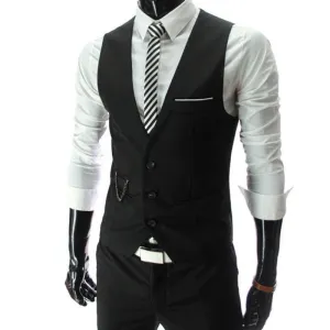 Slim Fit Men's Suit Vest Male Waistcoat Casual Sleeveless Formal Business Jacket