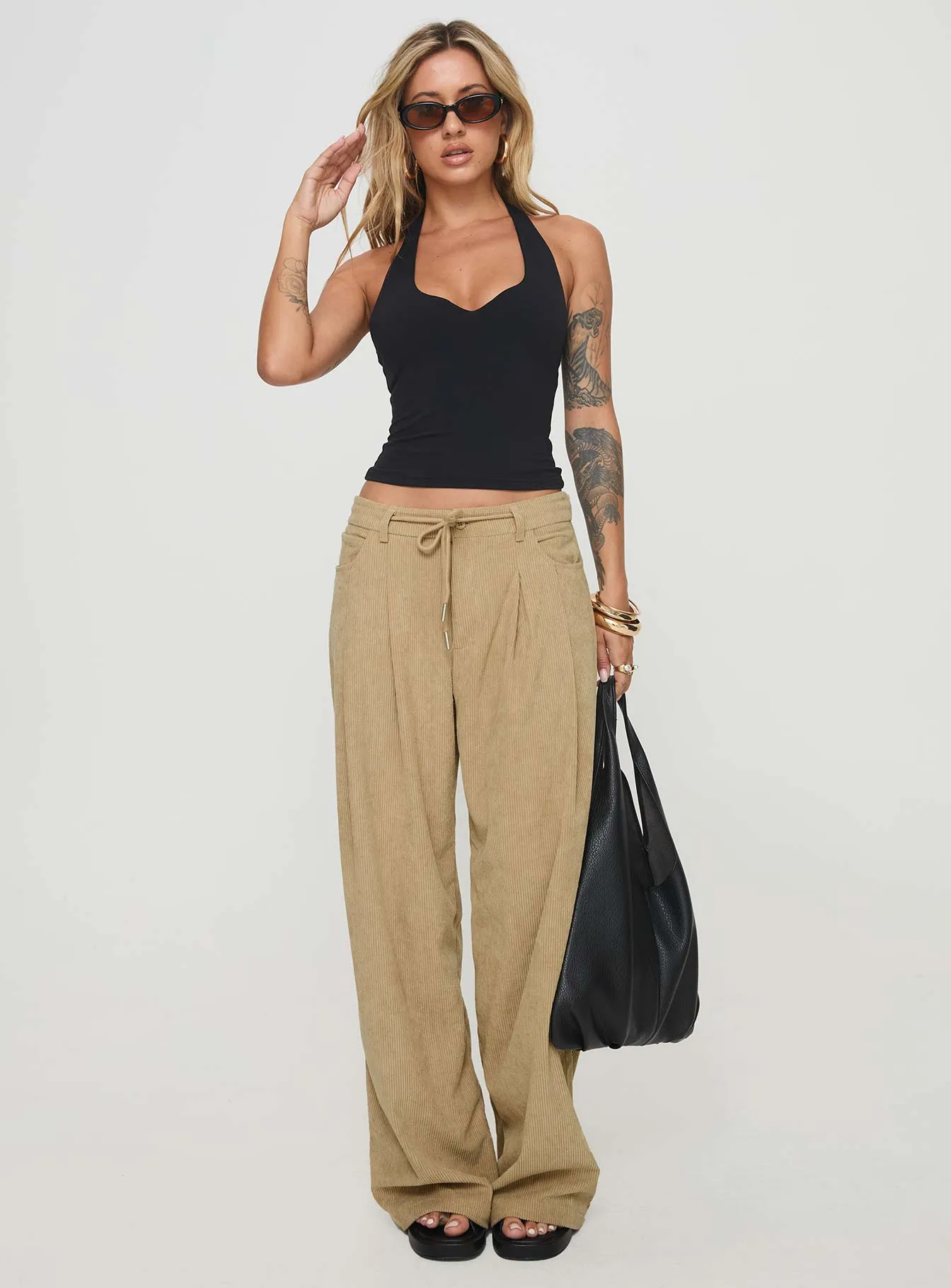 Slouched Tie Up Pant Latte