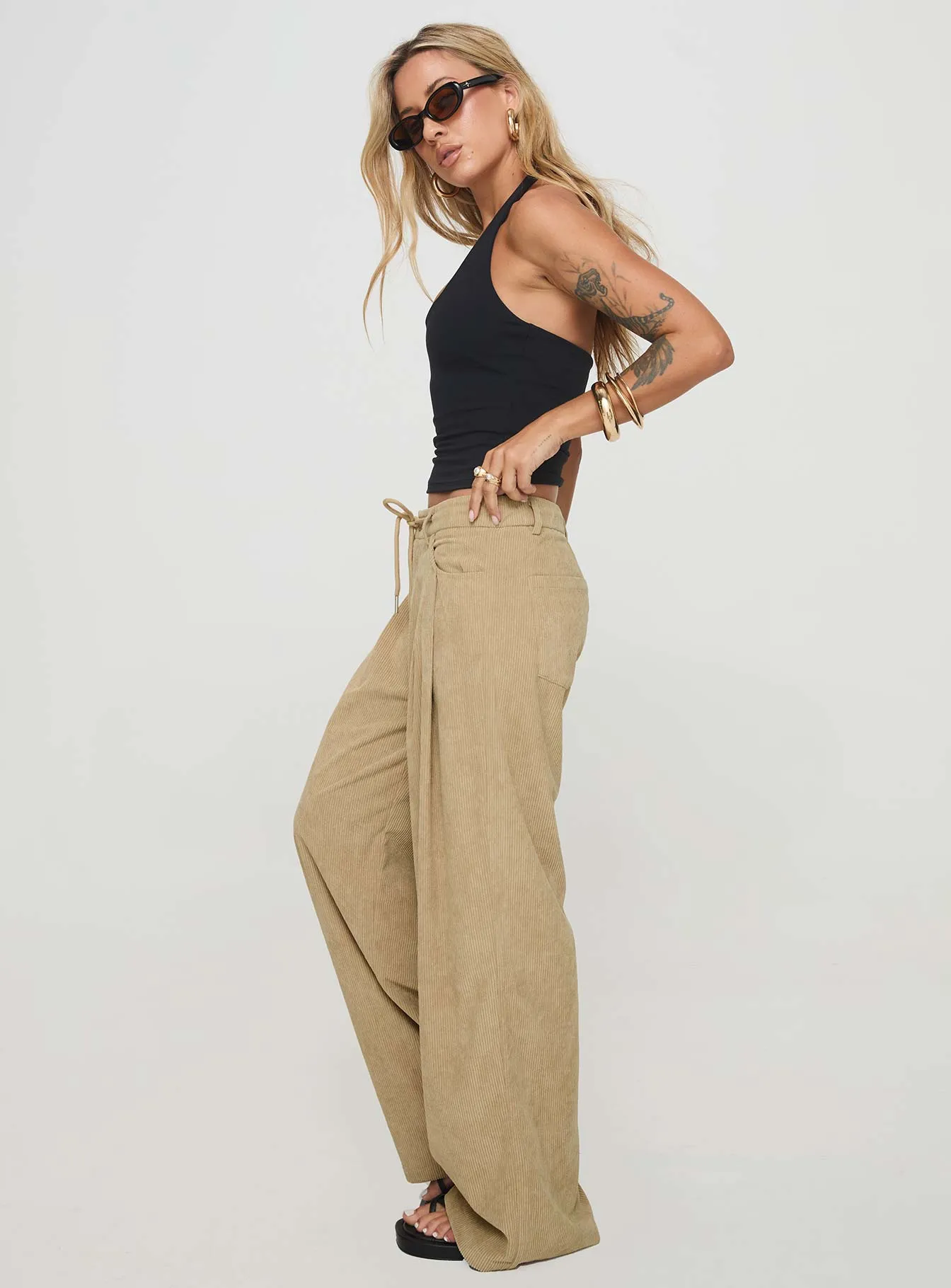 Slouched Tie Up Pant Latte