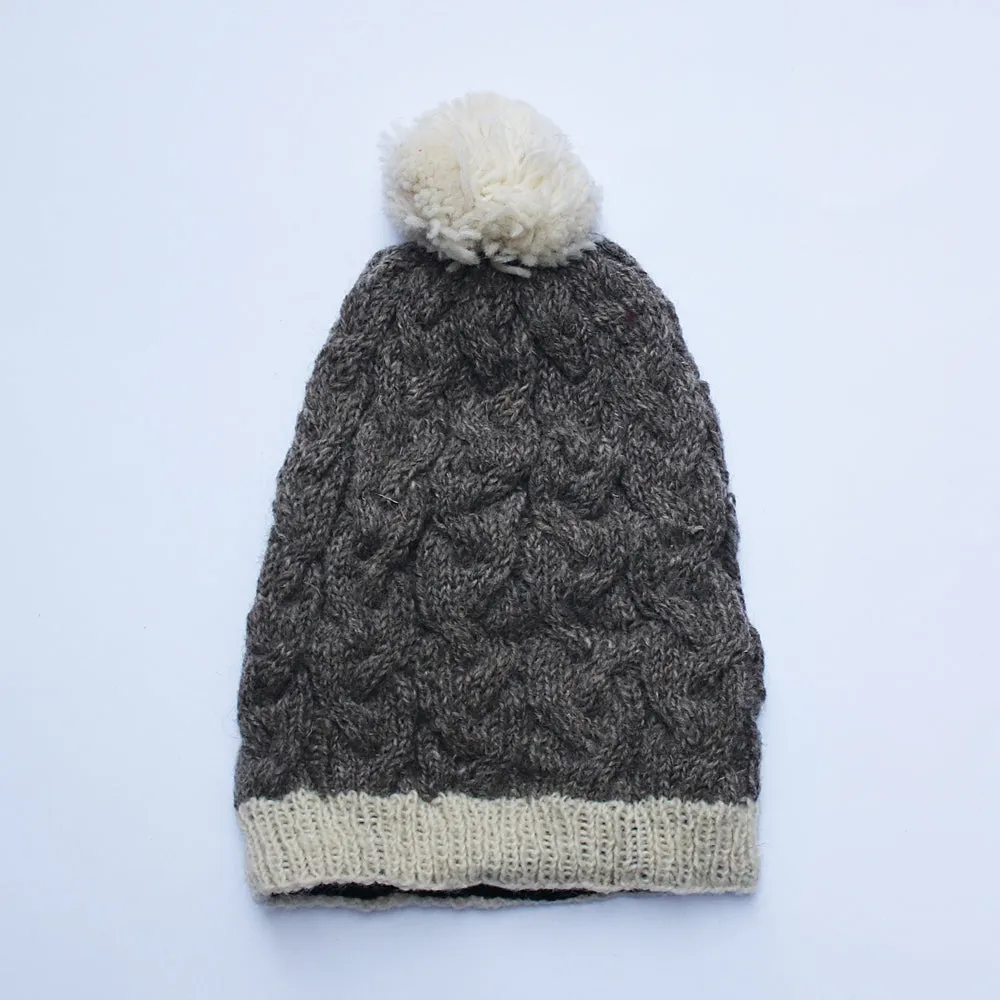 slouchy cable knit wool bobble hat