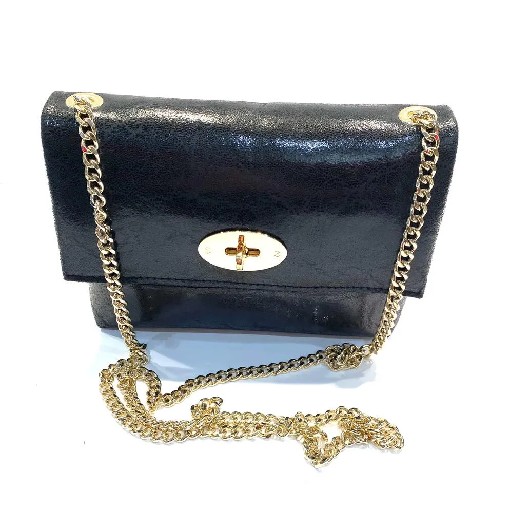 Small Black Italian Leather Crossover Bag