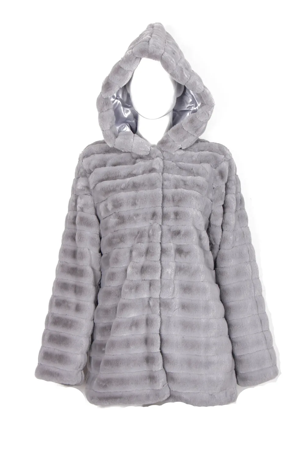 Soft Faux Fur Panel Hooded Coat