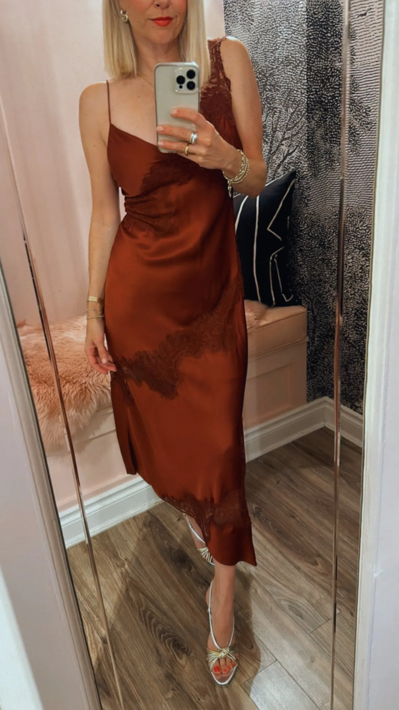 'Stella' Satin and Lace Midi Dress