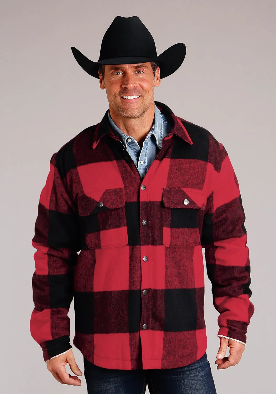 Stetson Mens Buffalo Plaid Red/Black Wool Blend Coat