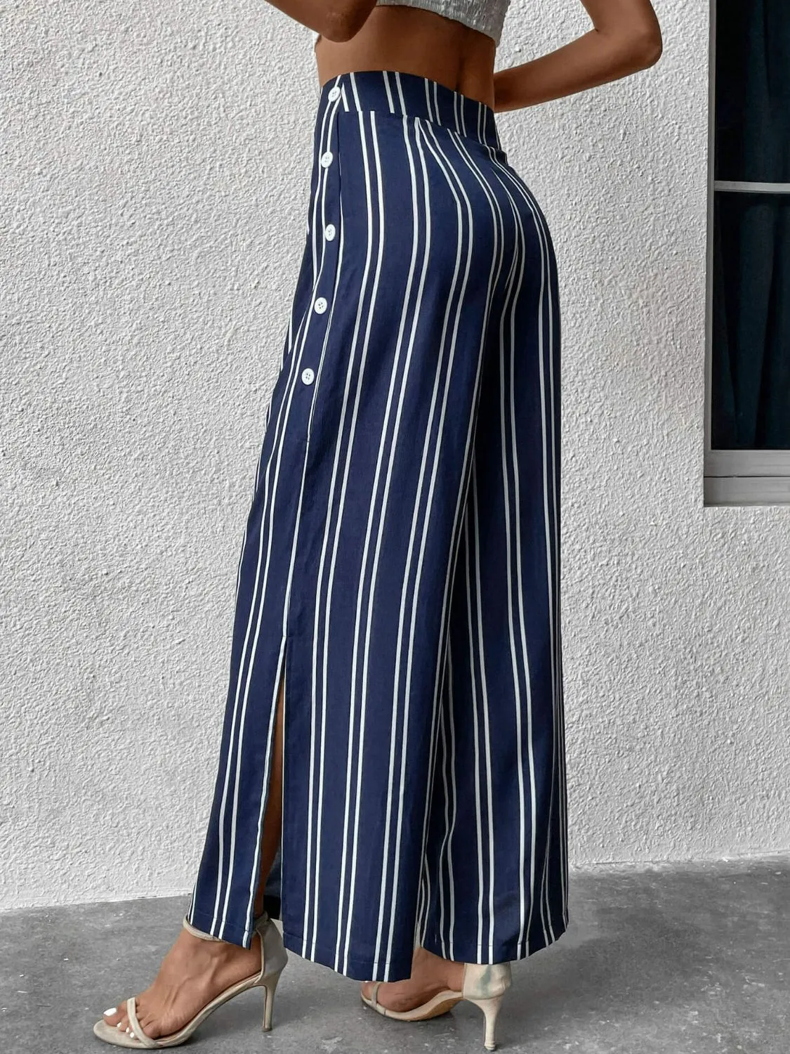 Striped Slit Wide Leg Resort Pants