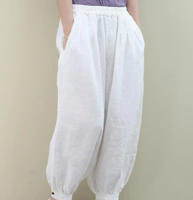 Summer Loose Linen Wide Leg Women Casual Pants WG05131