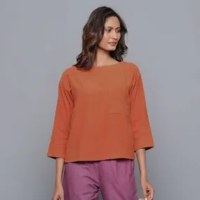 Sunset Rust Warm Cotton Corduroy Drop Shoulder Top