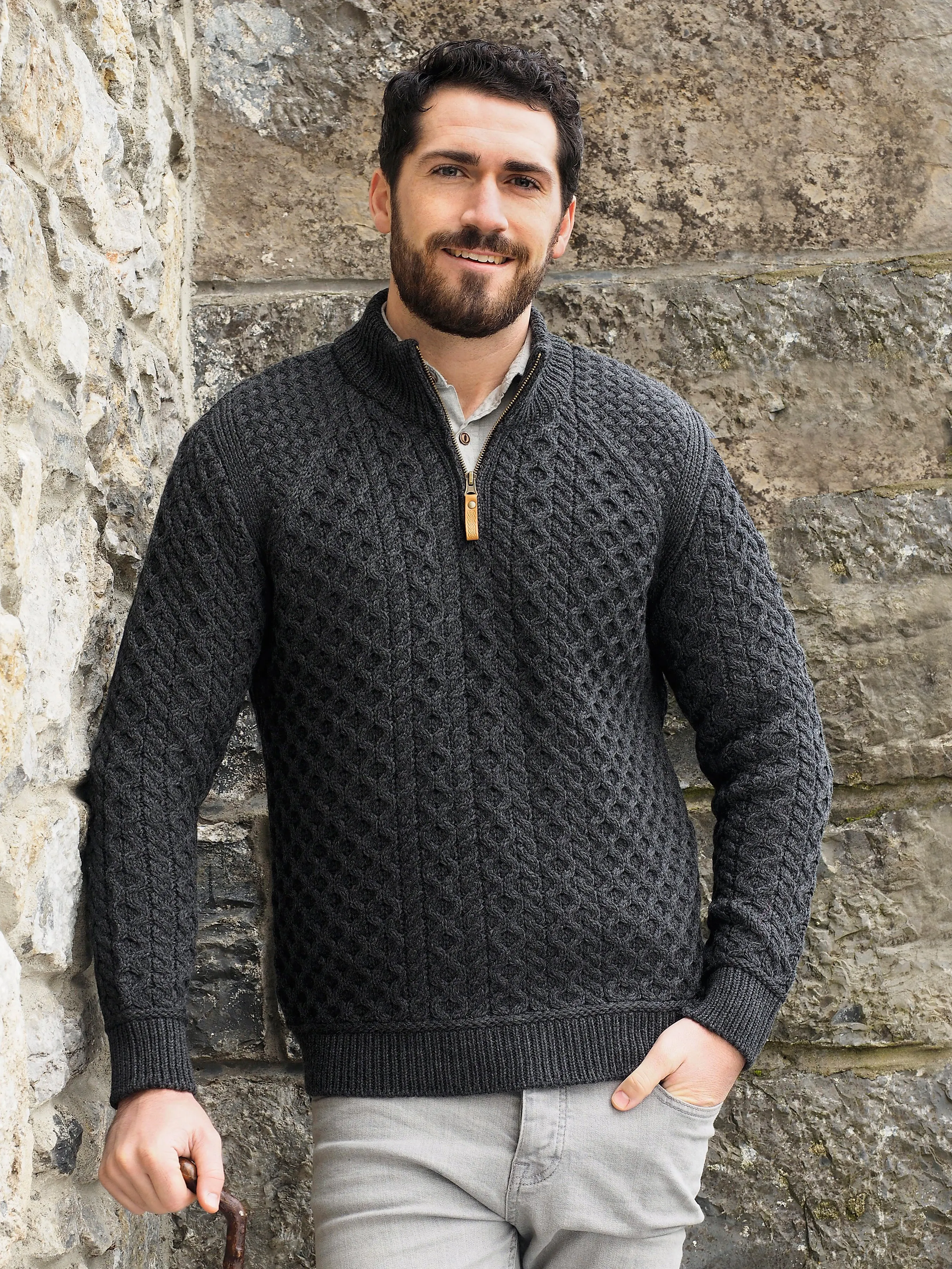 SUPER SOFT HALF ZIP DESIGN ARAN SWEATER