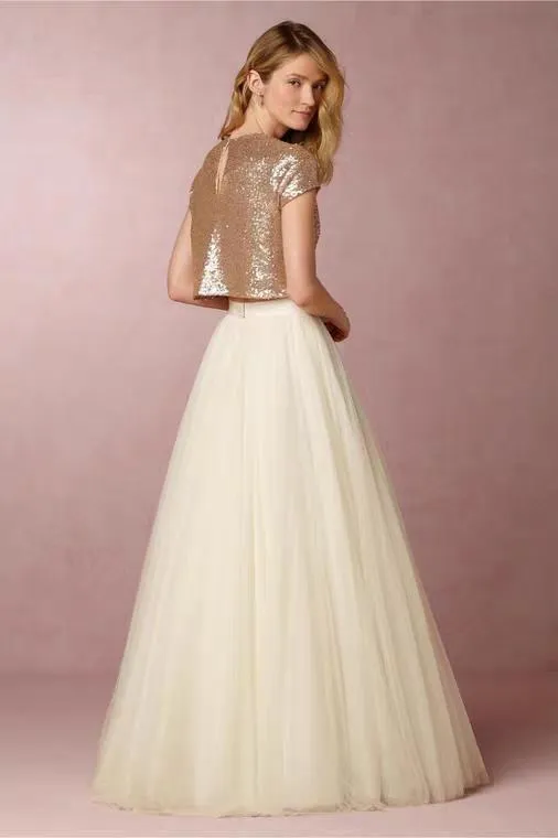 The Caia Wedding Bridal Separates Sequined Crop Top Maxi & Skirt (Customisable)