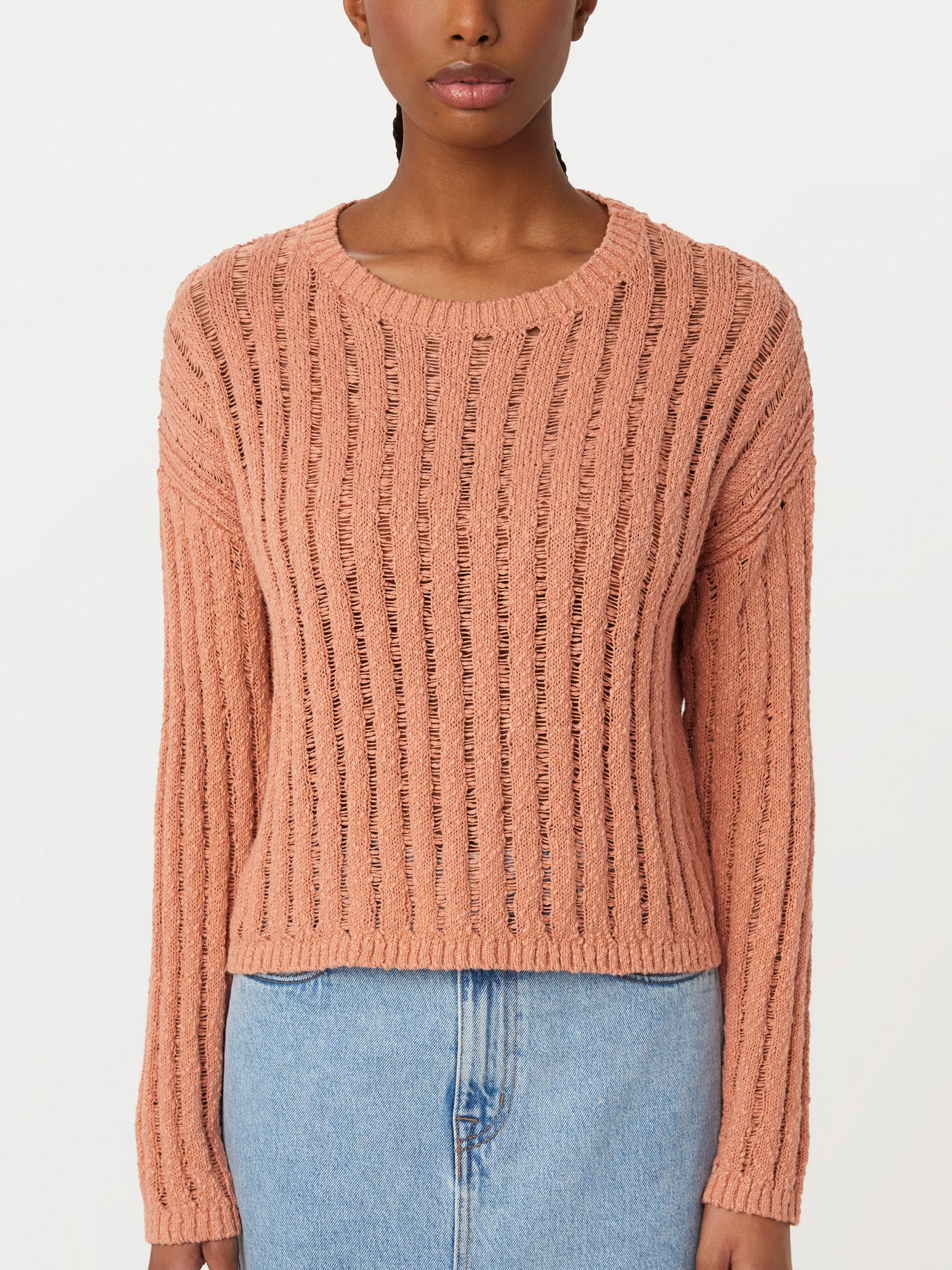 The Crochet Knit Sweater in Coral