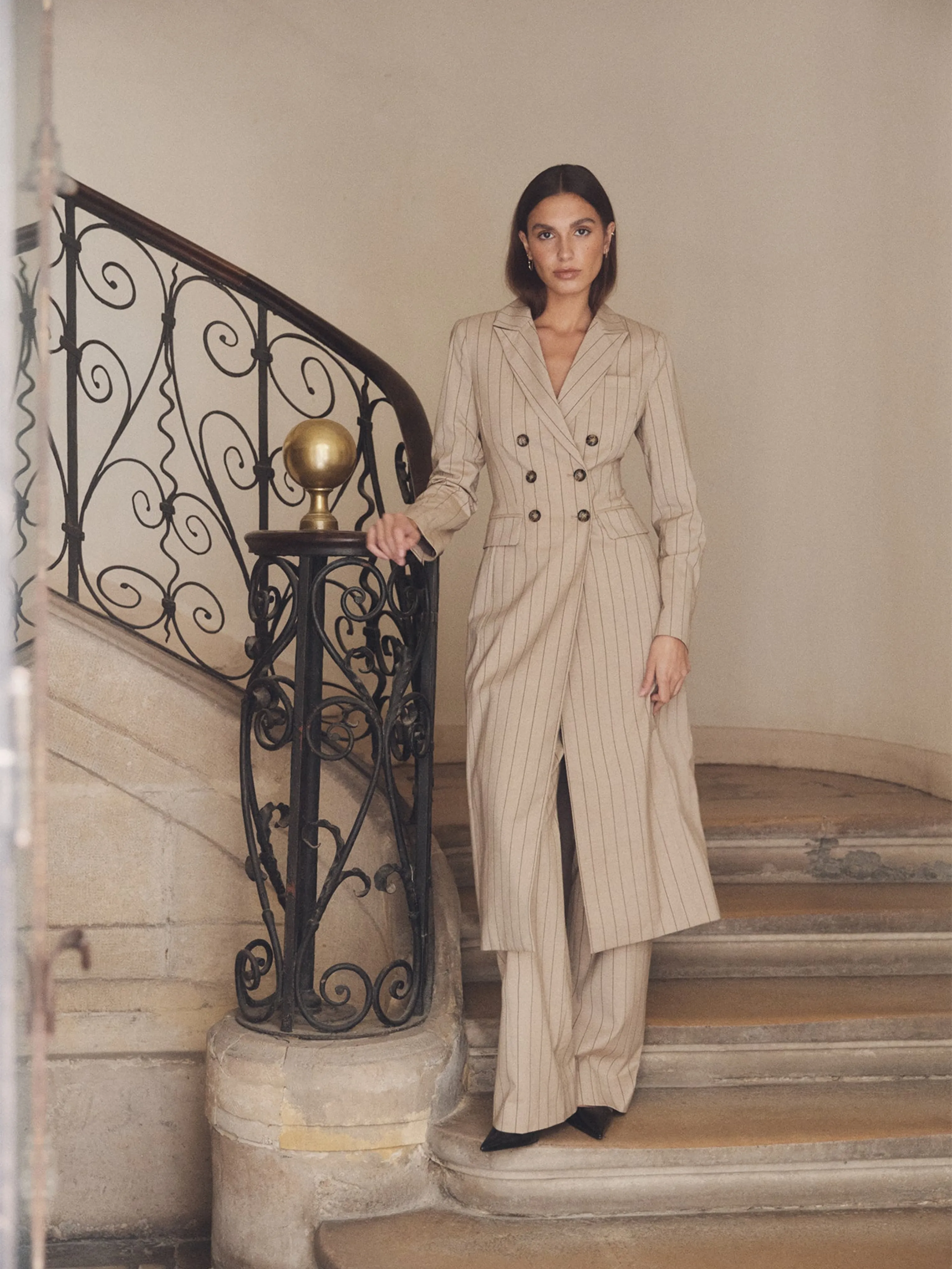 The Meyer Coat in Natural Pinstripe