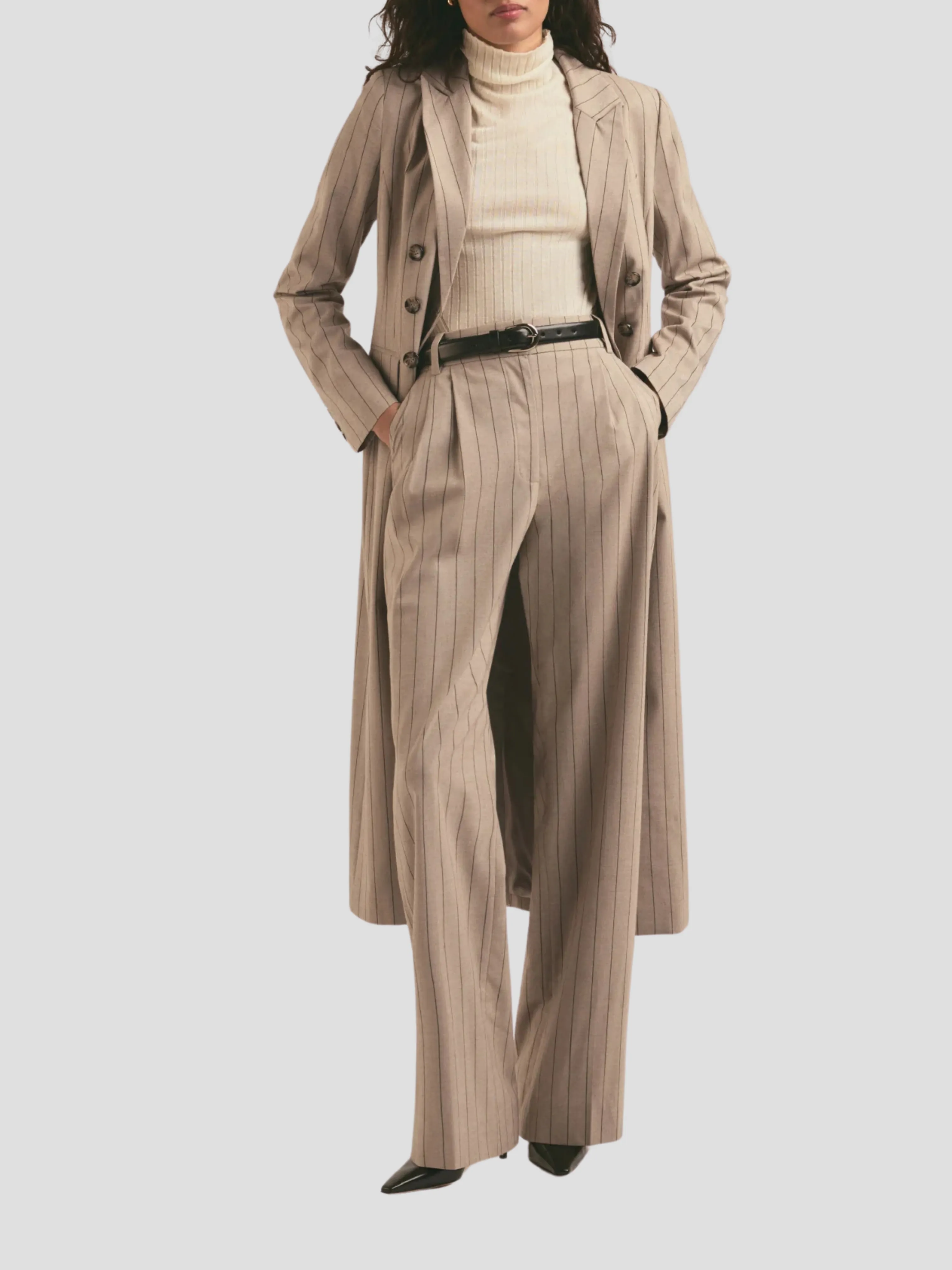 The Meyer Coat in Natural Pinstripe