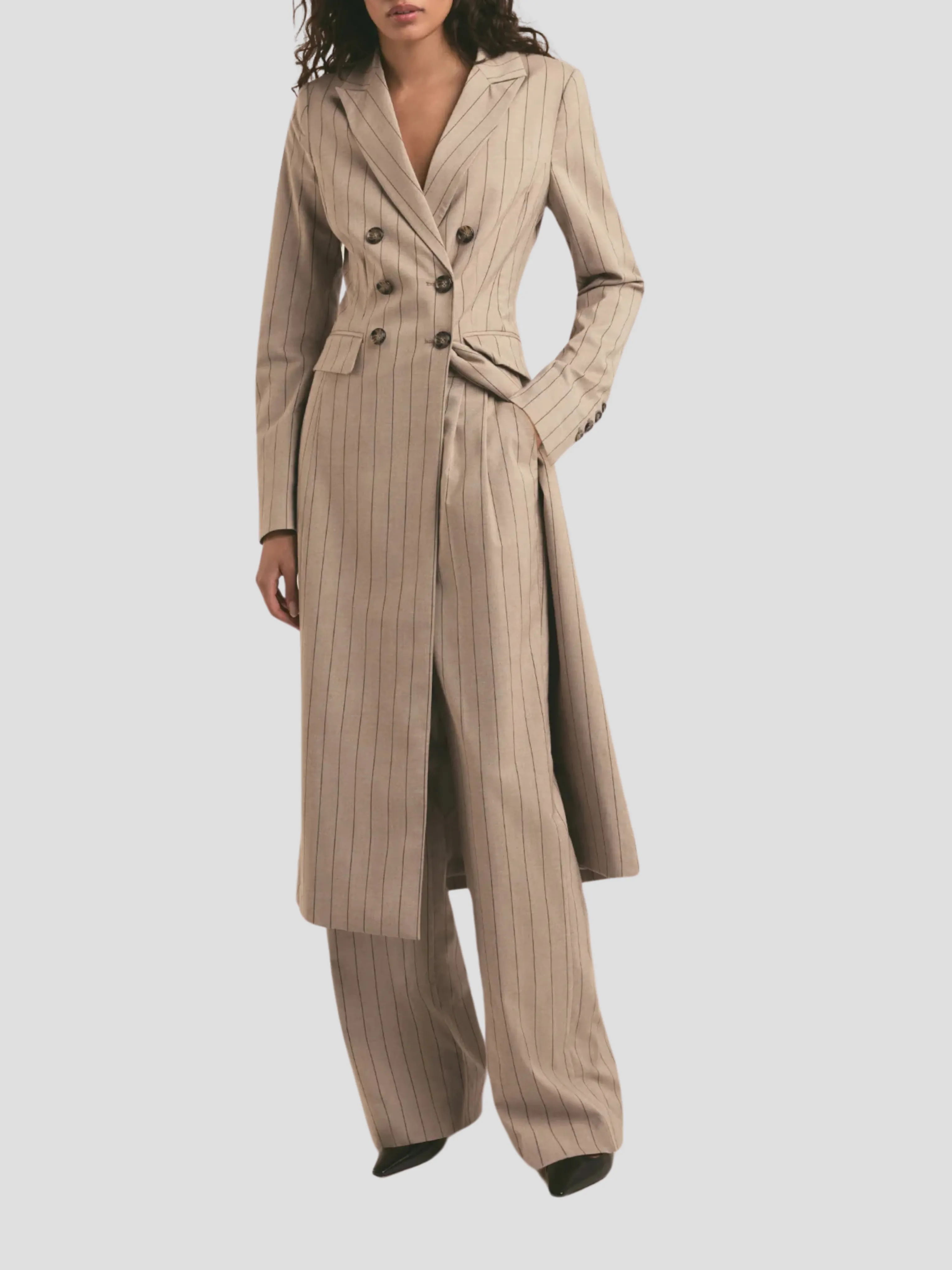 The Meyer Coat in Natural Pinstripe