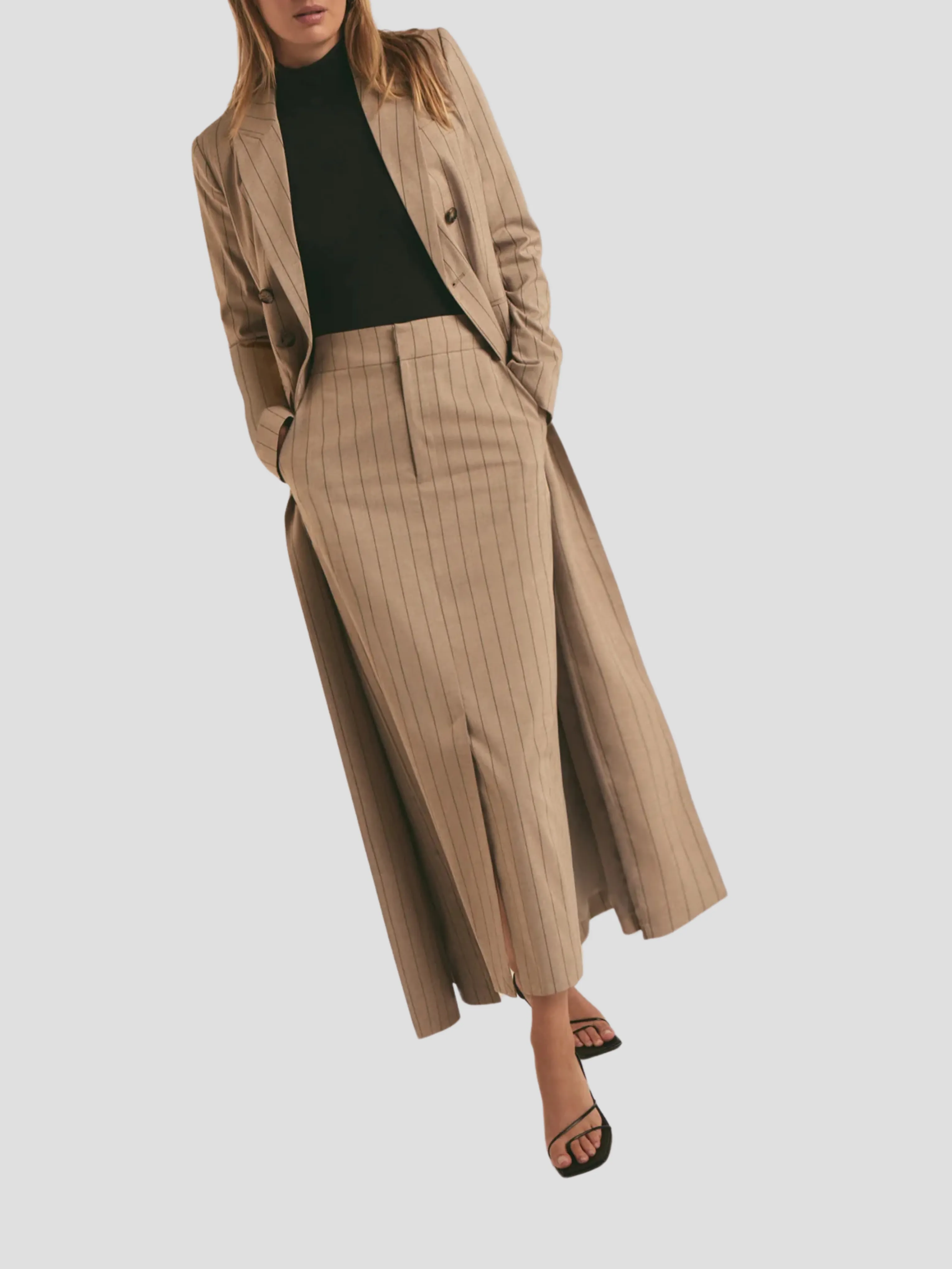 The Meyer Coat in Natural Pinstripe