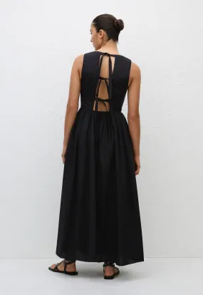 Tie Back Midi Dress - Black