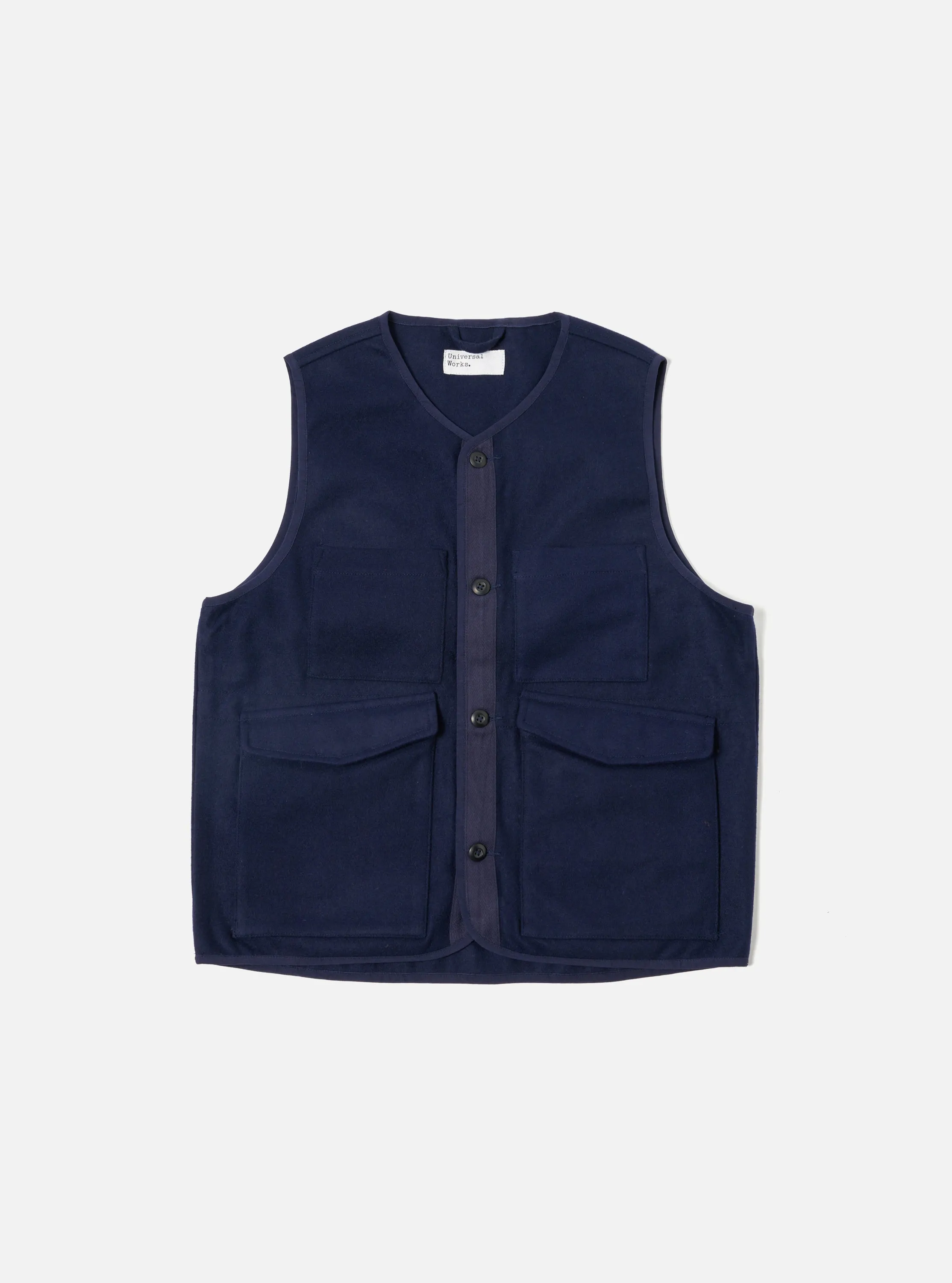 Universal Works 4 Pocket Gilet in Navy Melton