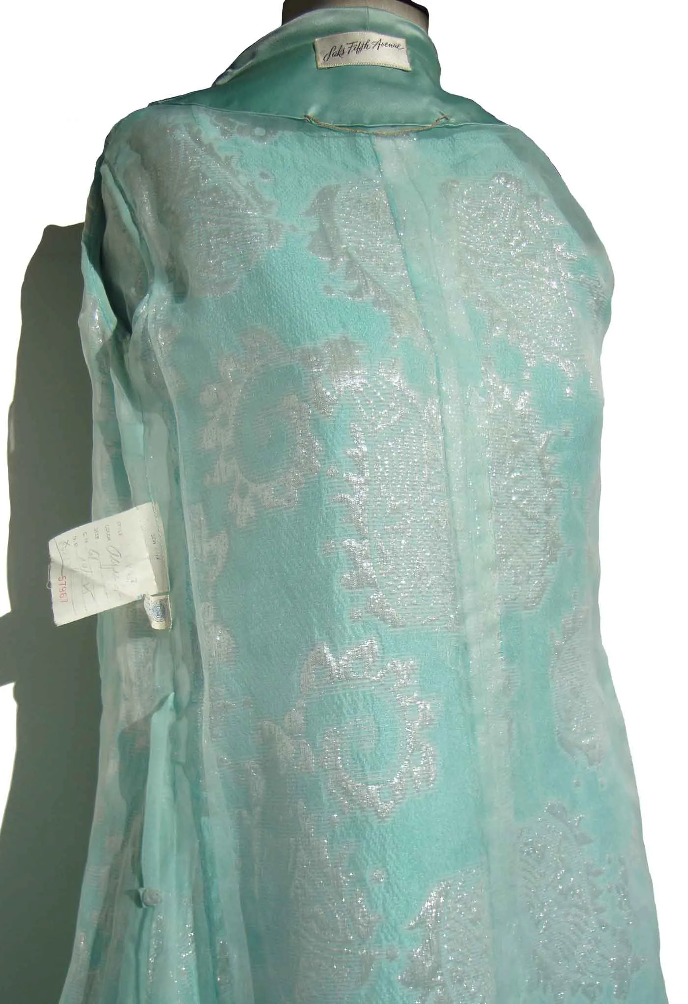 Vintage 60s Saks Turquoise & Silver Brocade Spring Coat M – Deadstock w/ Tag