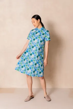 Water Colour Blue Rose Short Sleeve Cheongsam Midi Dress