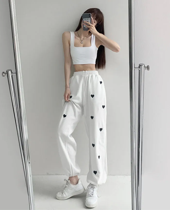 Wenkouban 2022 Spring And Autumn Hot Girls Street Style Printed Love Sweatpants Women's Thin High Waist Elastic Waist Guards Casual Loose