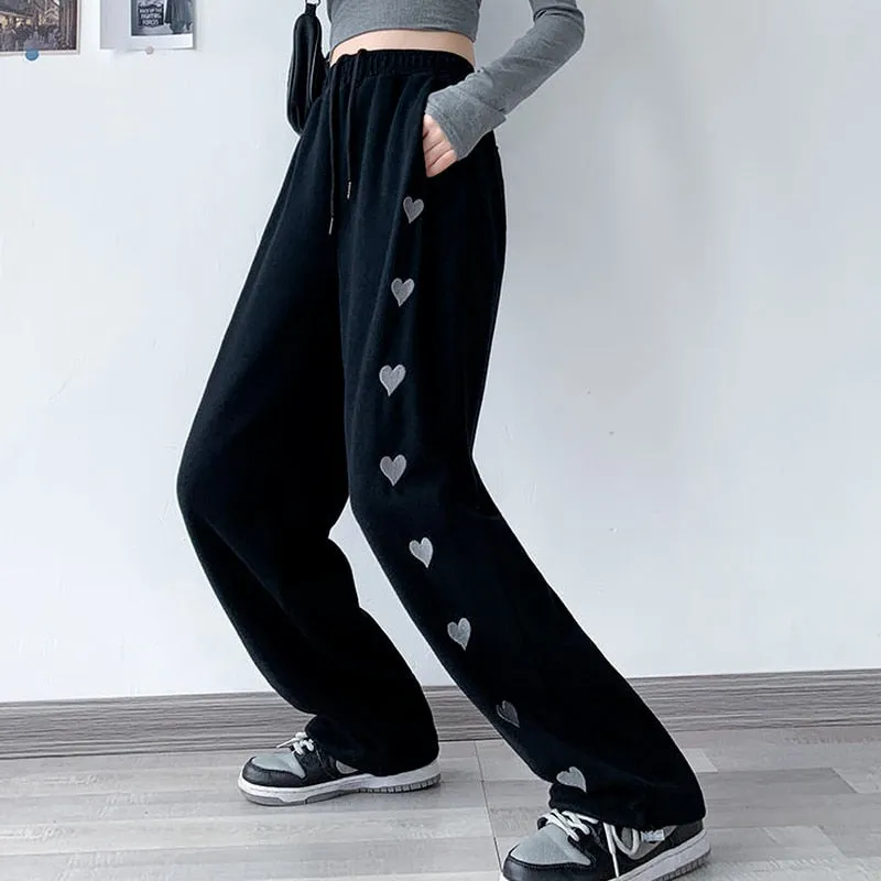 Wenkouban 2022 Spring And Autumn Hot Girls Street Style Printed Love Sweatpants Women's Thin High Waist Elastic Waist Guards Casual Loose