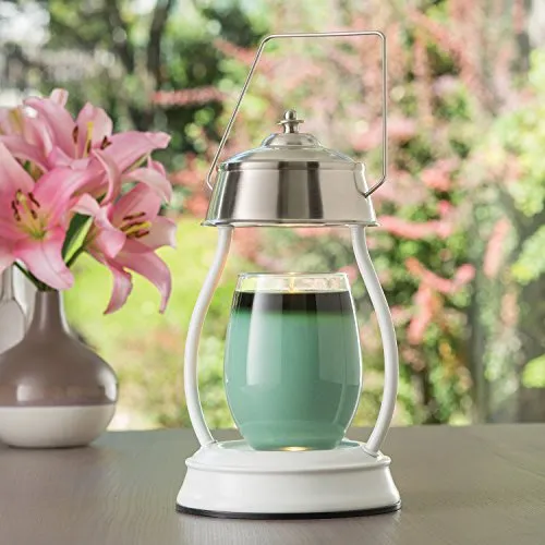 White Nickel Hurricane Candle Warmer Lantern by Candle Warmers by Candle Warmers