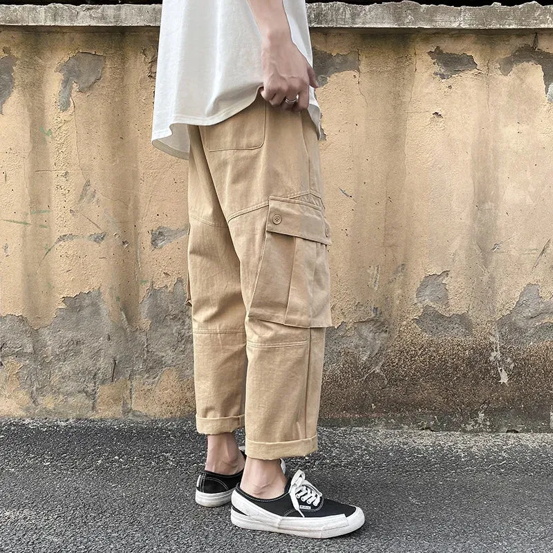 Wiaofellas  -  Autumn New Casual Pants Men's Straight-leg Pants Loose Nine-point Pants Baggy Pants  Trousers Men  Sweatpants Men