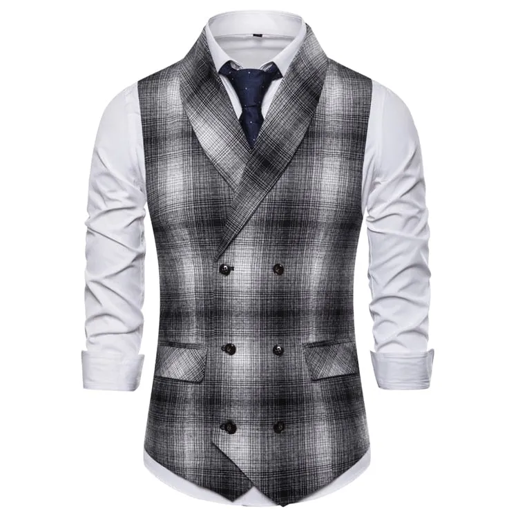 Wjczt Men  Winter Outfits  Formal Double Breasted Suit Vest Men Casual Stripe Plaid Waist Coat For Men Dress Vests Business Wedding Chalecos Para Hombre