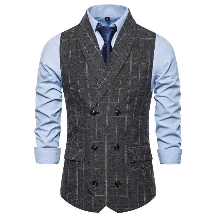 Wjczt Men  Winter Outfits  Formal Double Breasted Suit Vest Men Casual Stripe Plaid Waist Coat For Men Dress Vests Business Wedding Chalecos Para Hombre