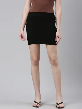 Women Black Solid Straight Skirt