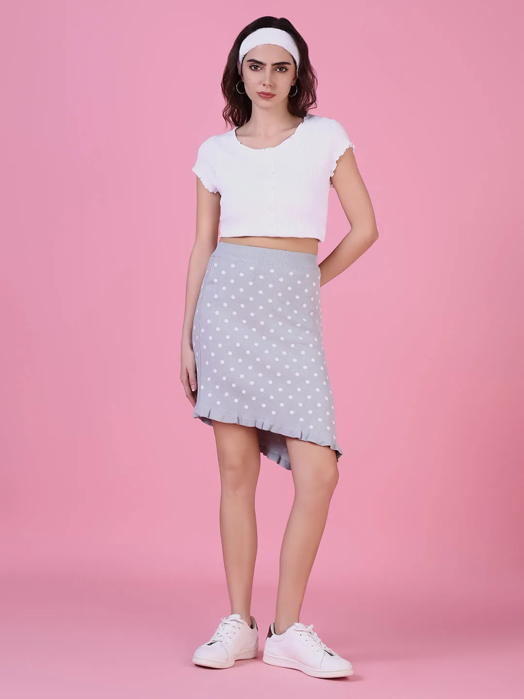 Women Grey Geometric A-Line Skirt