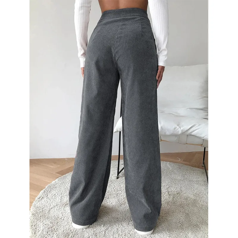 Women High Waist Corduroy Pants Wide Leg Straight Loose Trousers