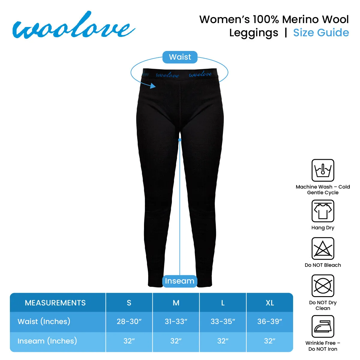 Women's 100% Merino Wool Long Underwear Base Layer Leggings 190 GSM - Midweight