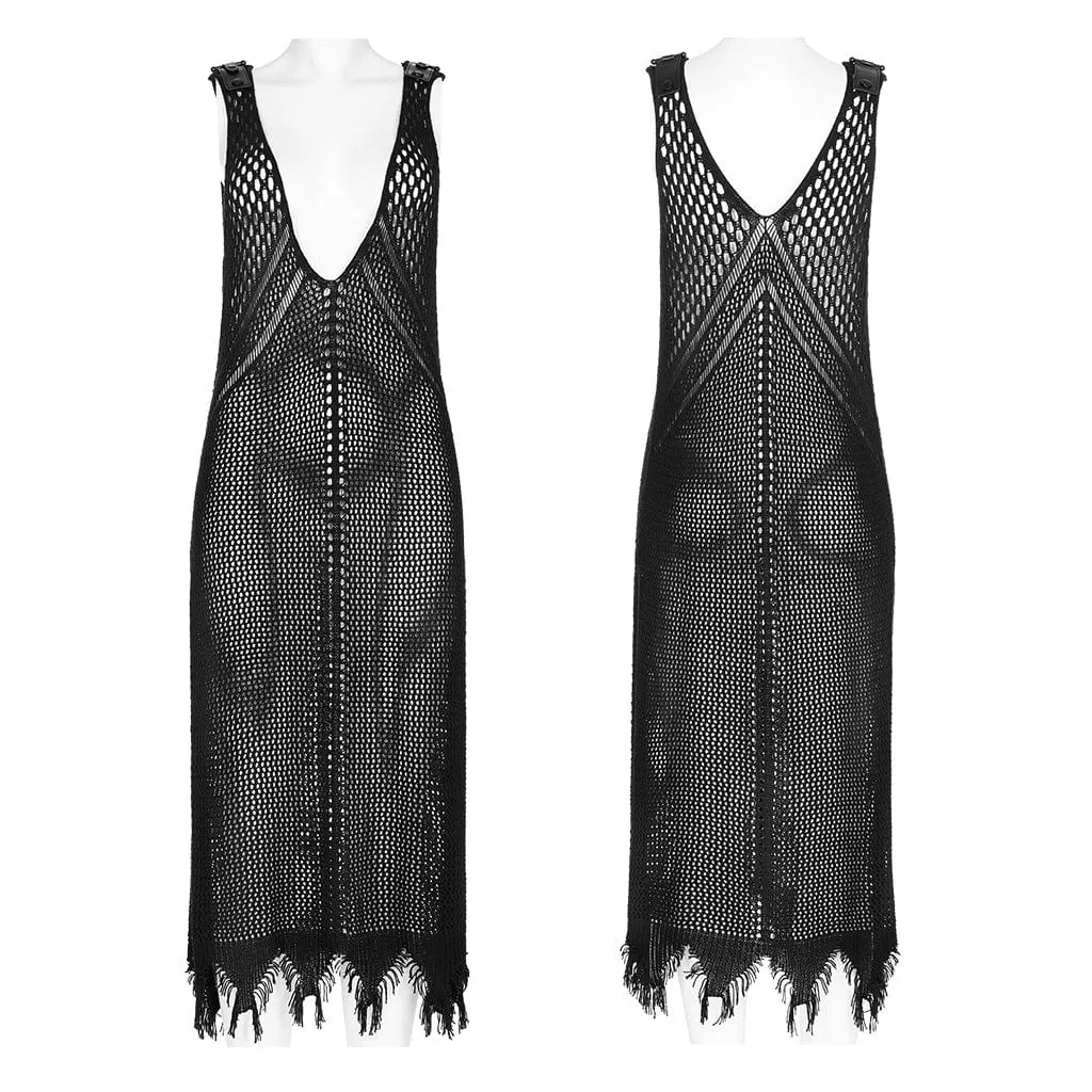 Women's Gothic Plunging Mesh Slip Dress