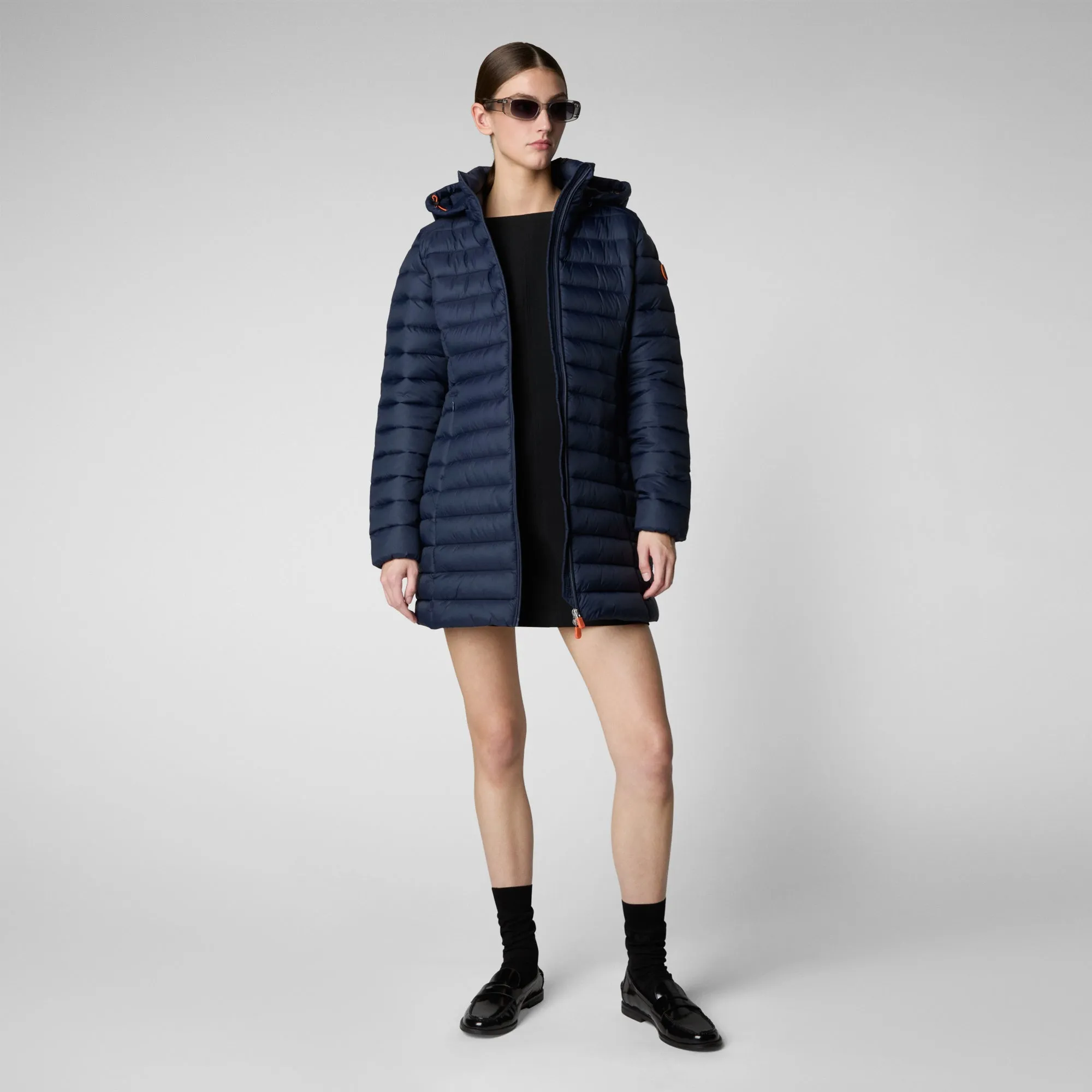 Women's Hooded Animal free Puffer Coat Carol in Navy Blue