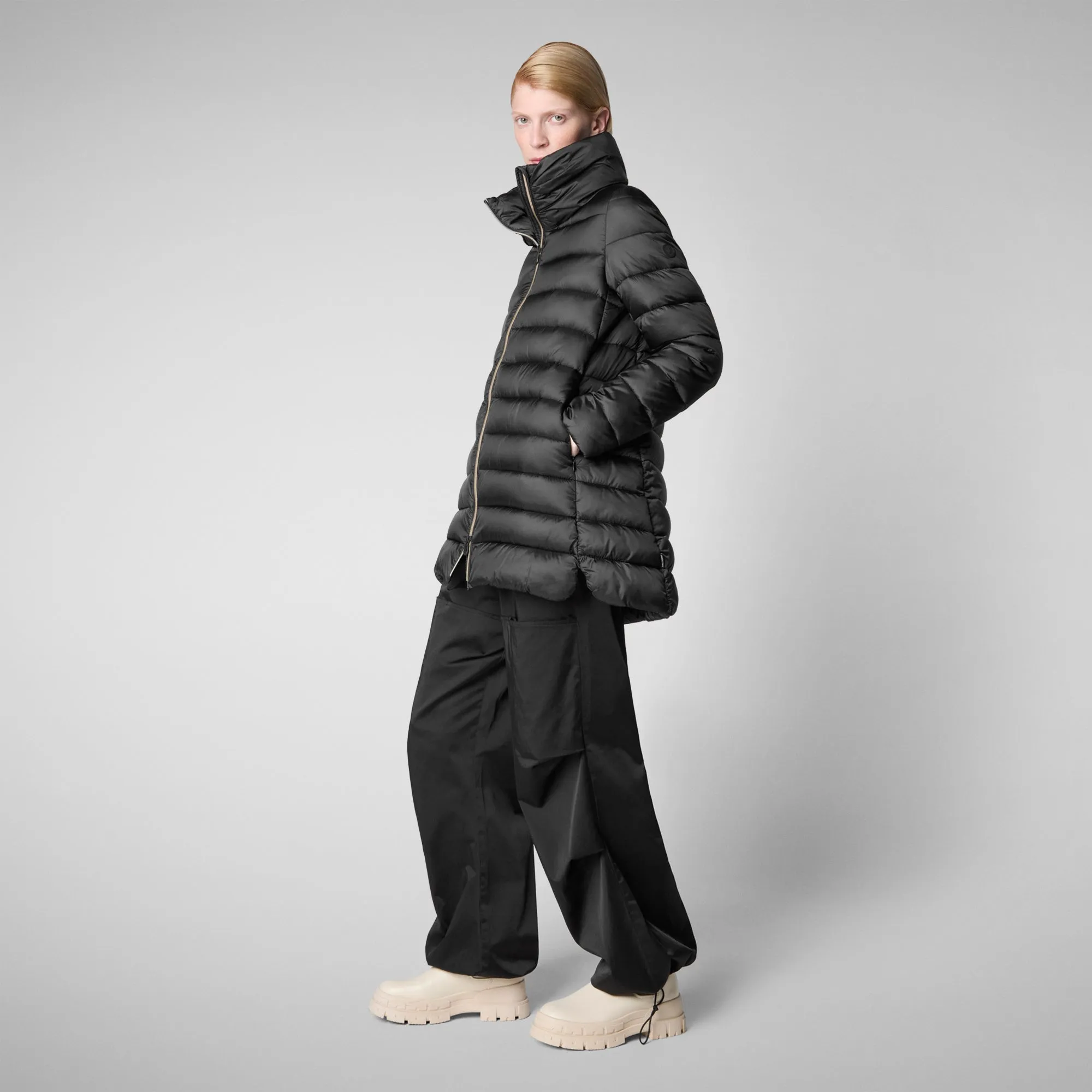 Women's Hooded Animal free Puffer Coat Lydia in black