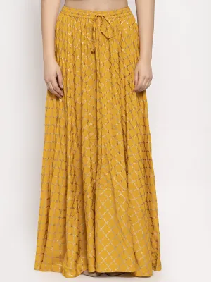 Women'S Mustard Printed Rayon Skirt