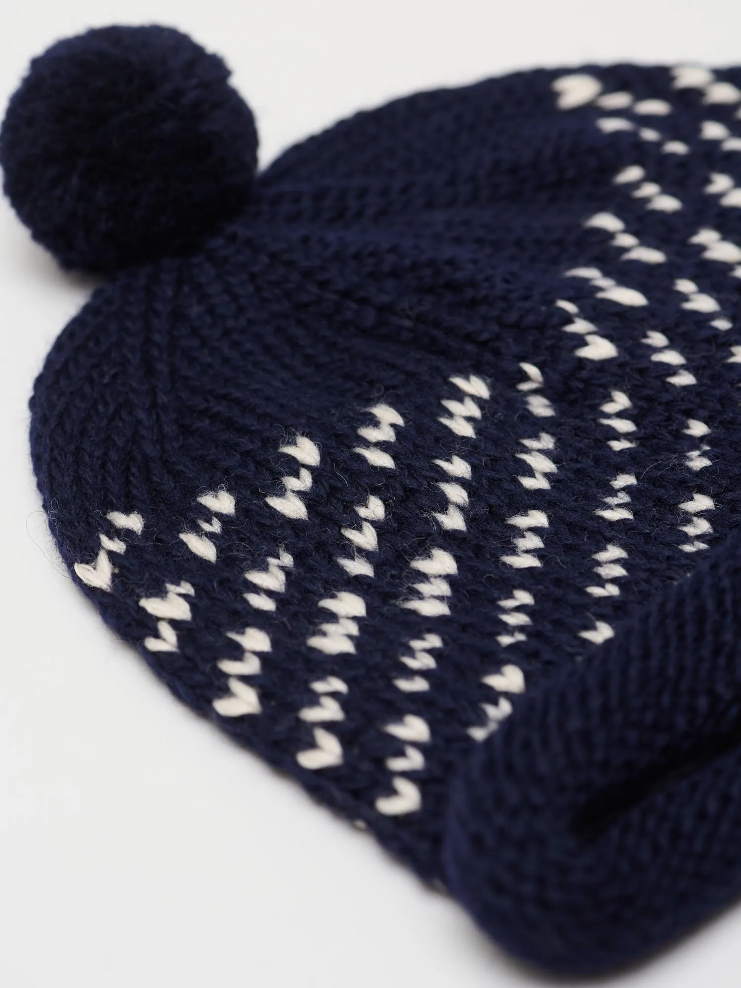 Wool Jacquard Beanie w. Pom, Navy