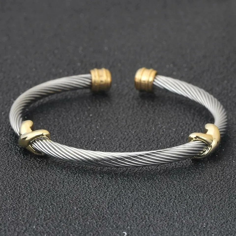 X-Factor Stainless Steel Cable Wire Cuff Bracelet