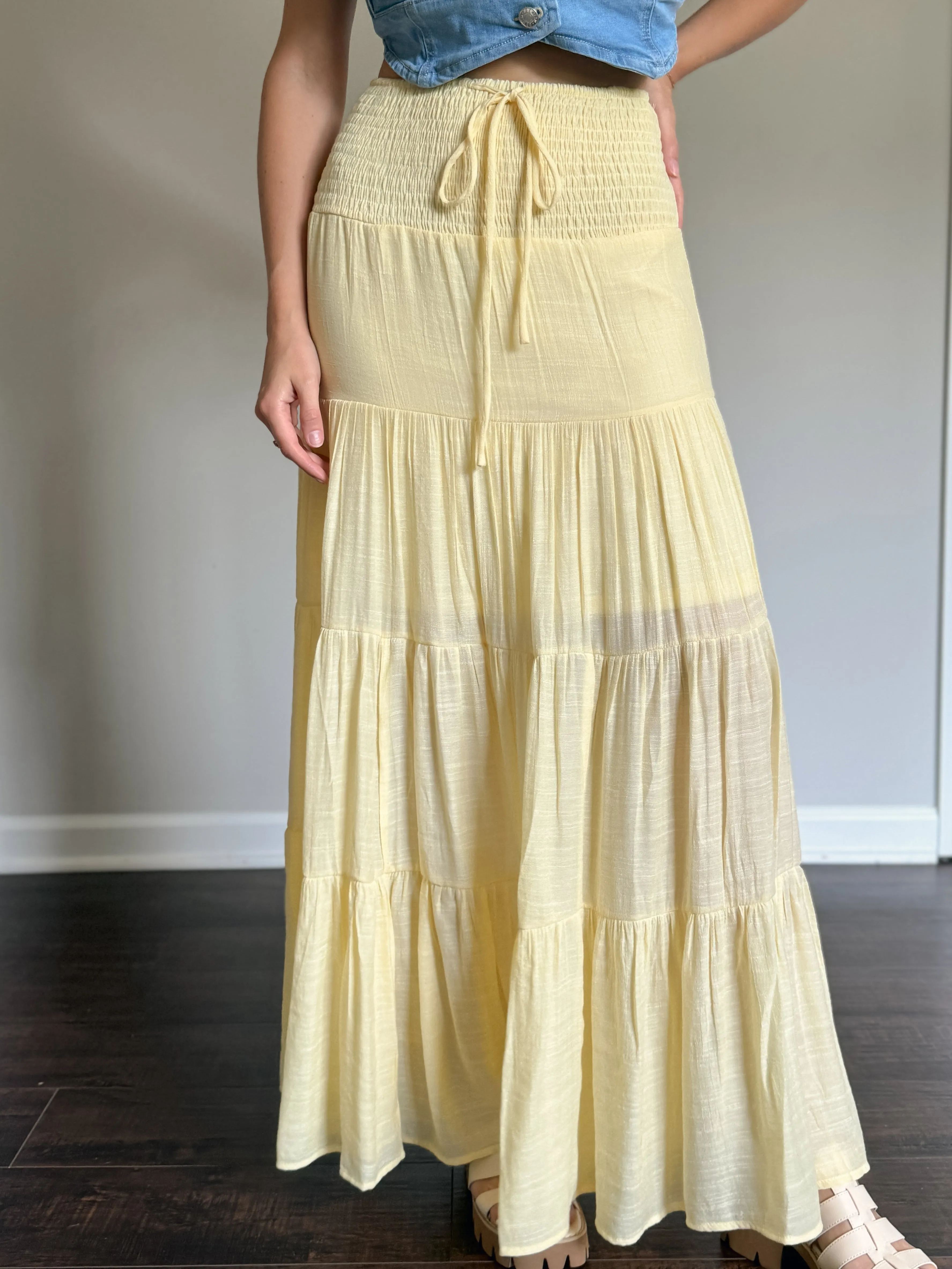 Yellow Smocked Maxi Skirt