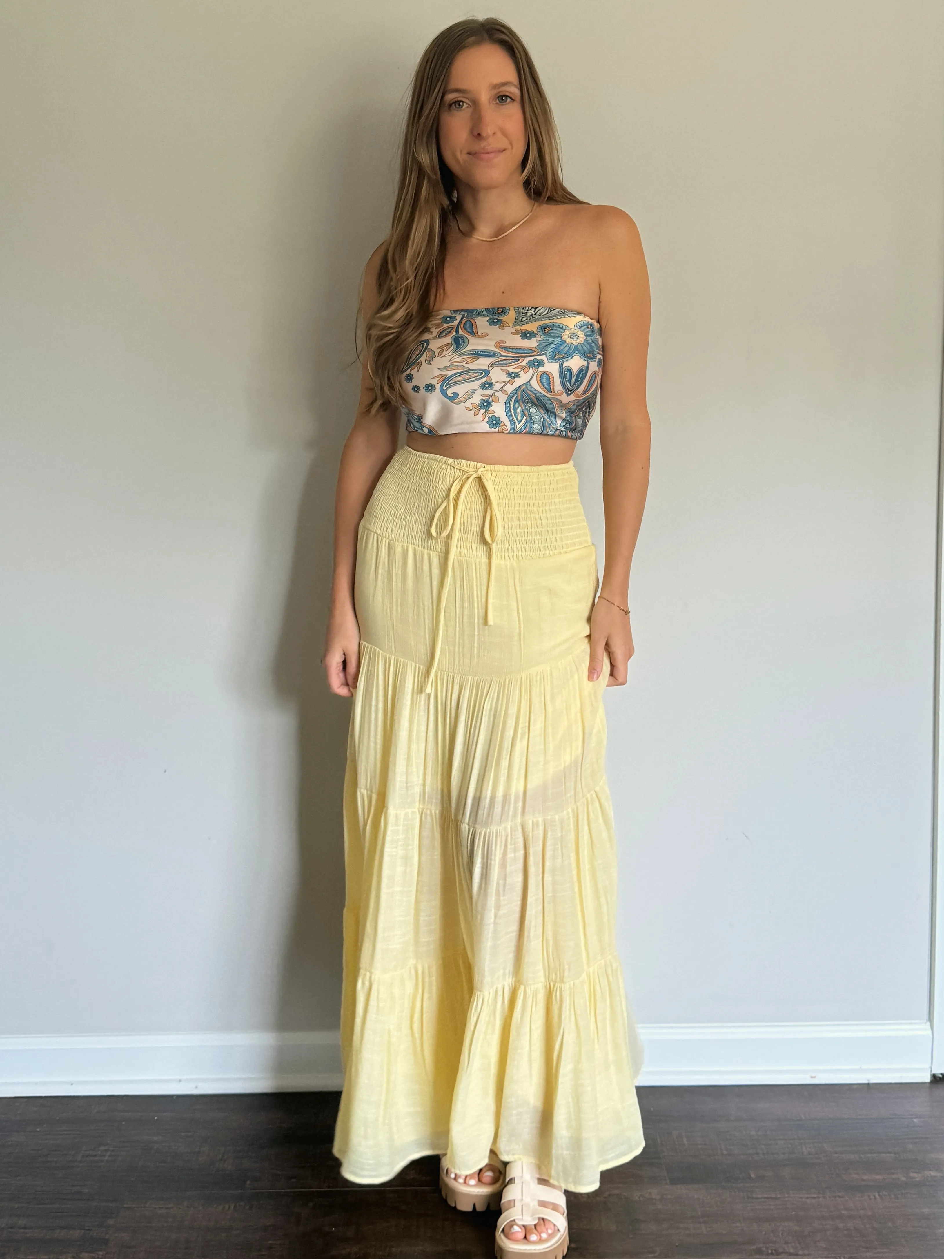 Yellow Smocked Maxi Skirt