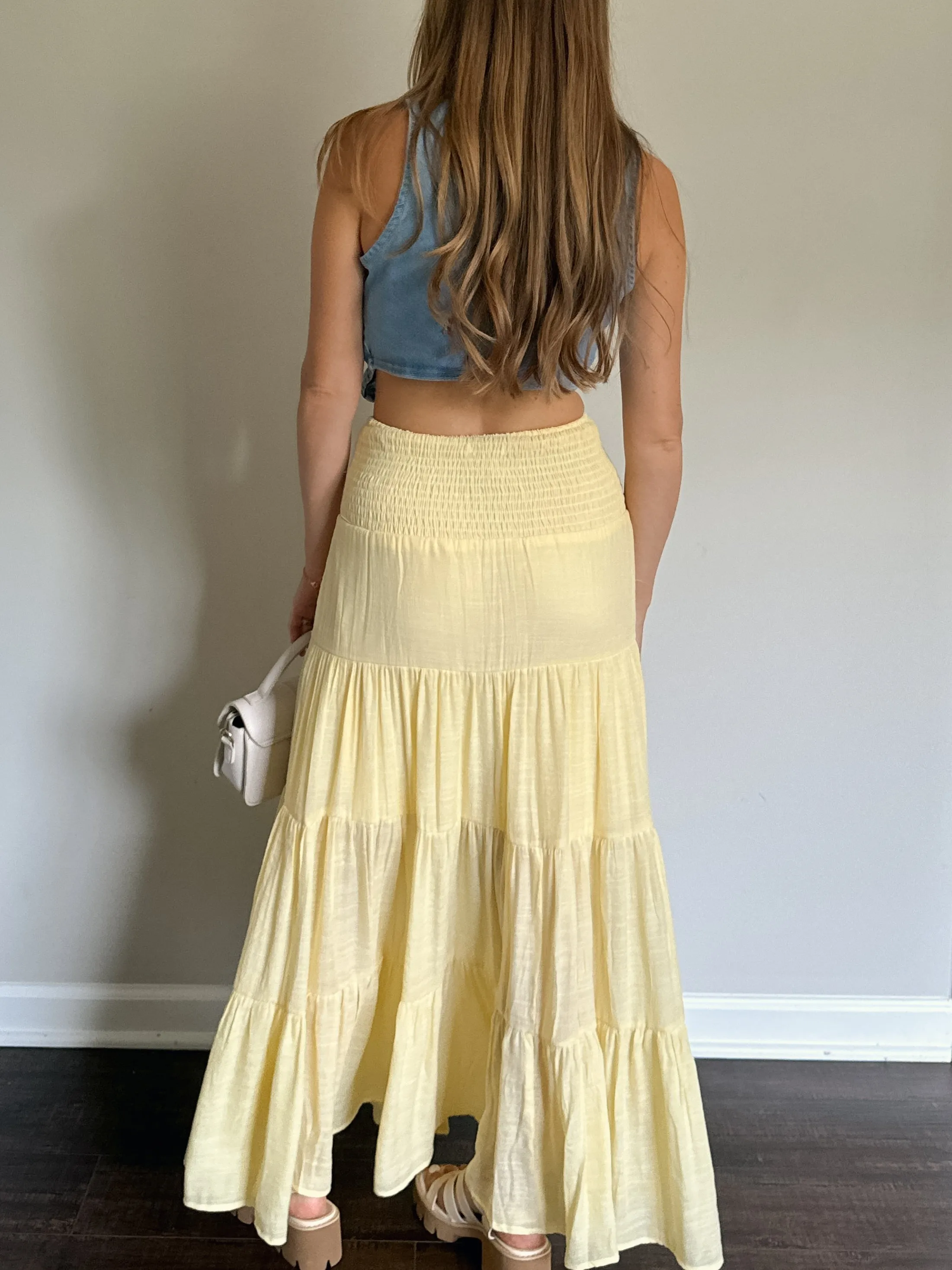 Yellow Smocked Maxi Skirt