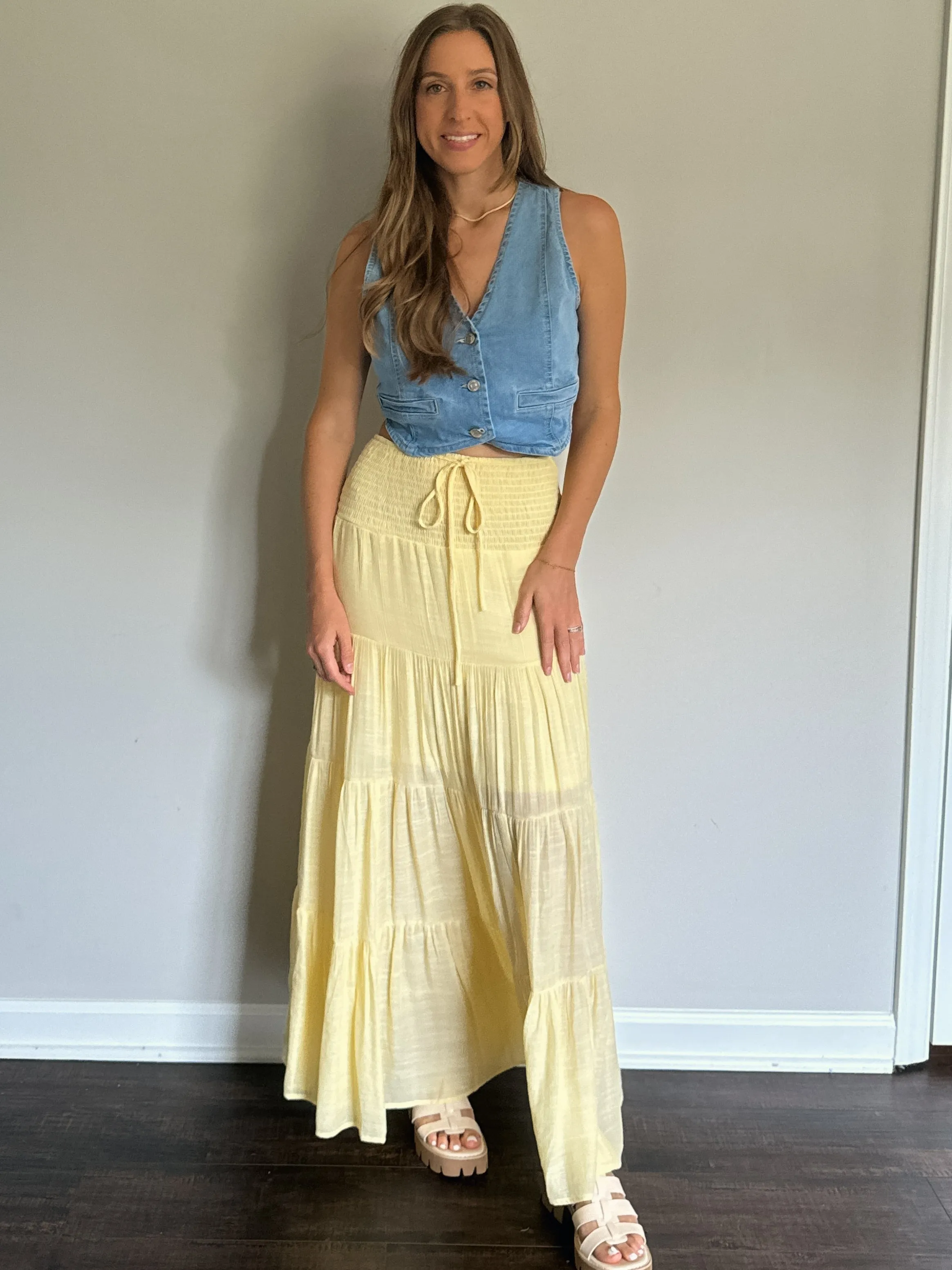 Yellow Smocked Maxi Skirt